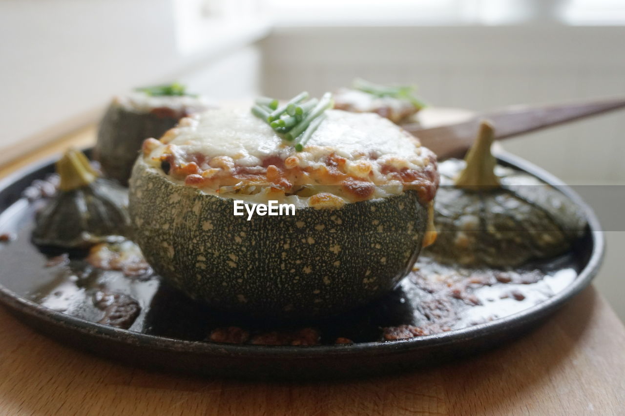 Close-up of squash in plate