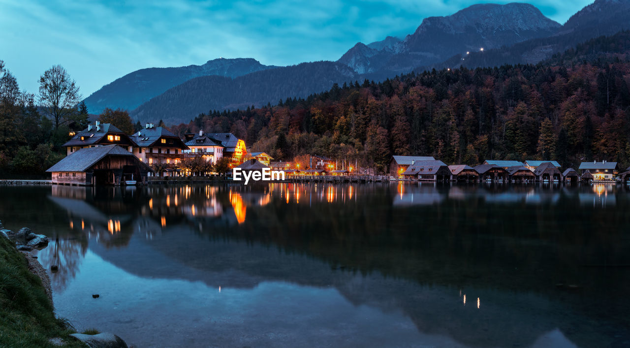 Scenic view of evening lake and mountains against sky.   königssee , germany.