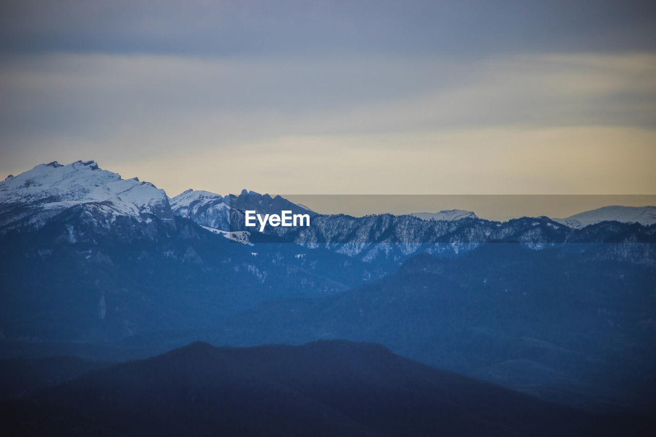 Snowy mountain peaks view