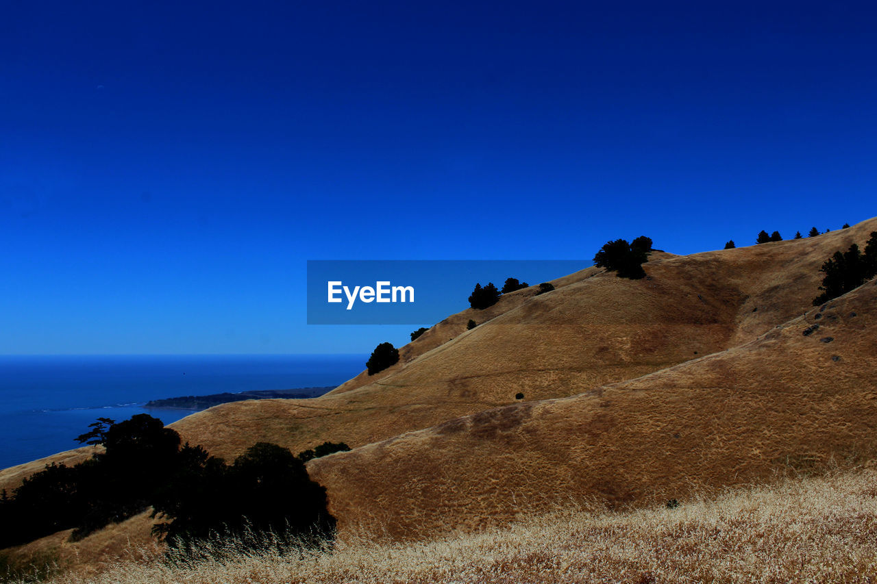 Scenic view of landscape against clear blue sky