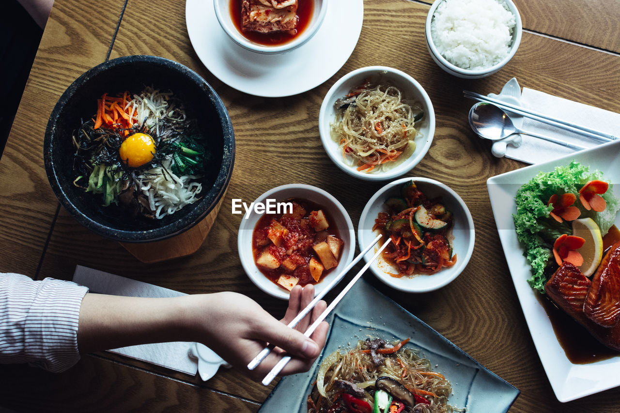 High angle view of food on table