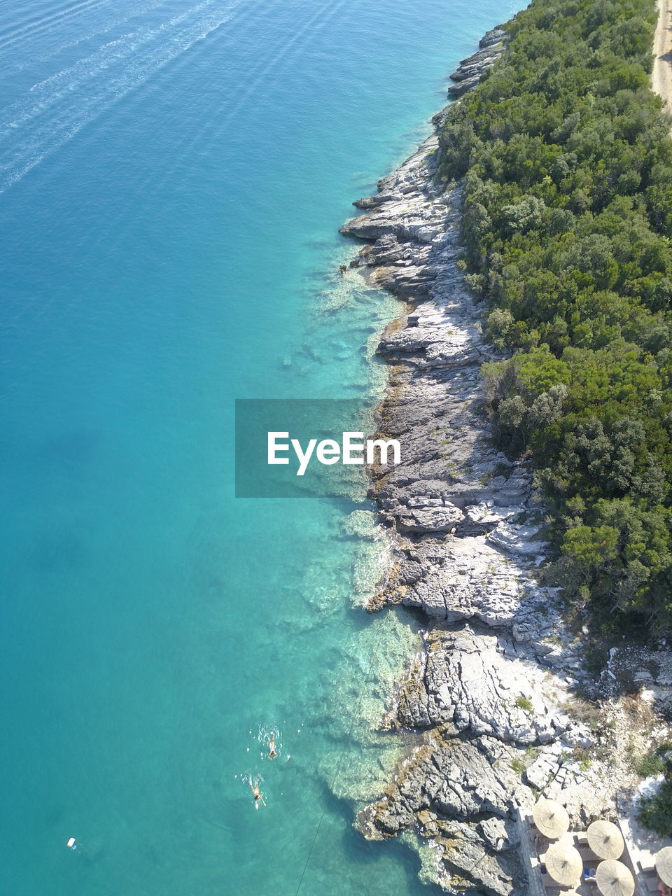 High angle view of rocks on beach