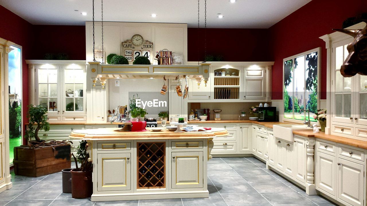 Interior of domestic kitchen at home