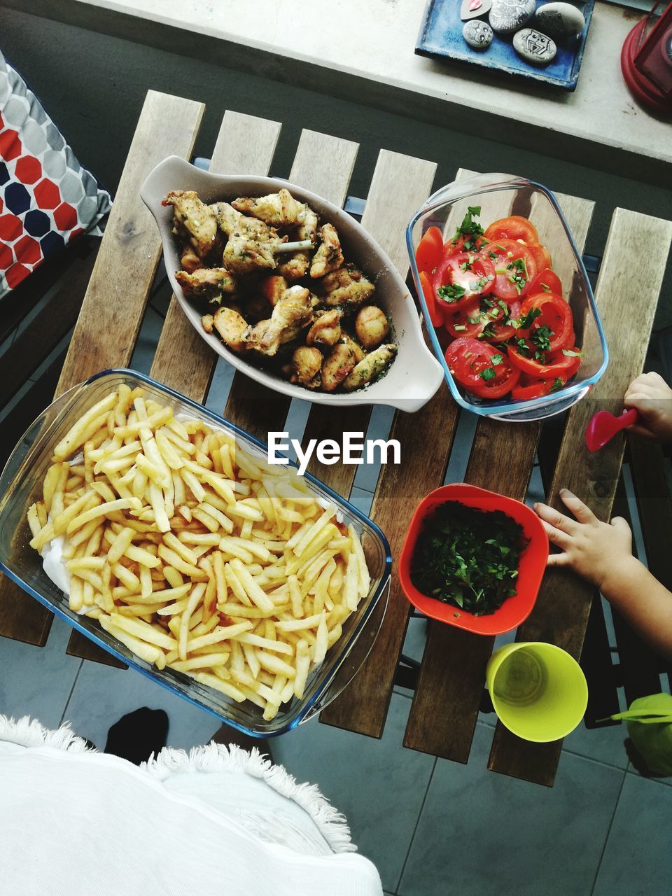 High angle view of food on table