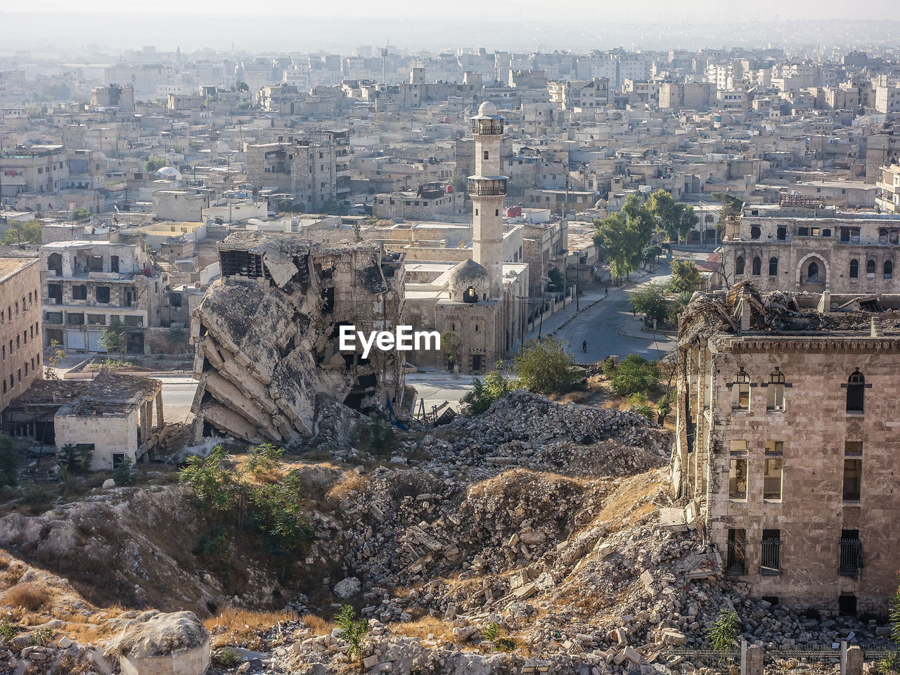 High angle view of buildings in city