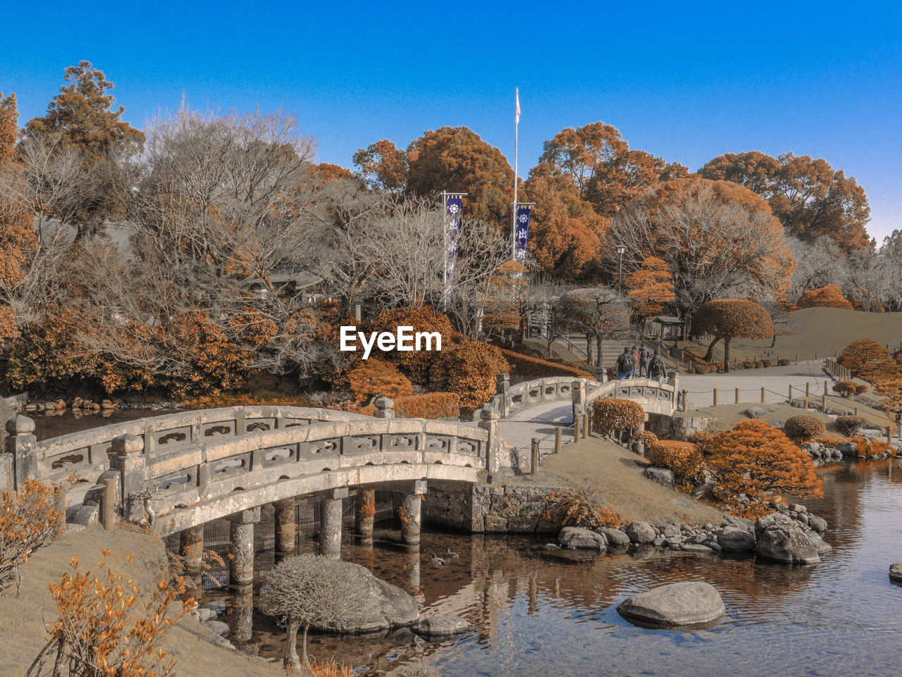 Arch bridge over river against sky