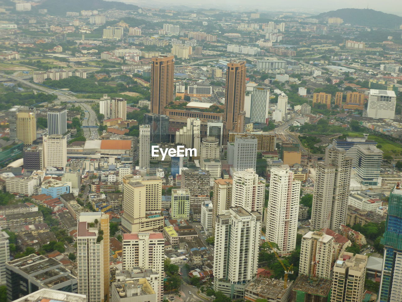 High angle view of buildings in city