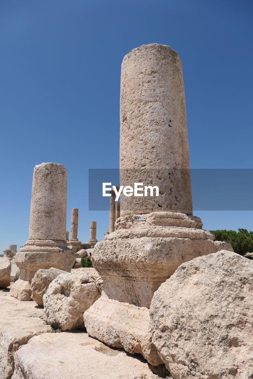 Temple ruins and columns in amman citadel complex