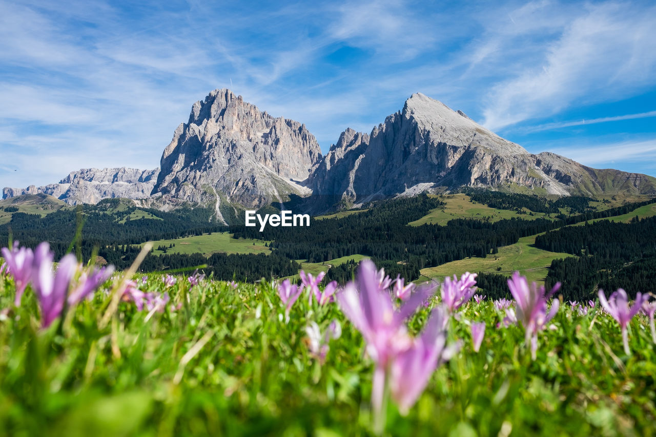 Scenic view of mountains against cloudy sky