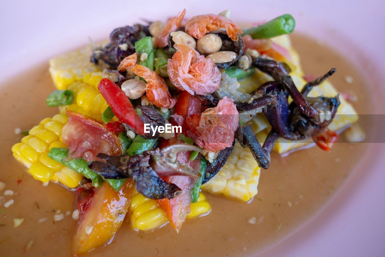 High angle view of vegetables in plate