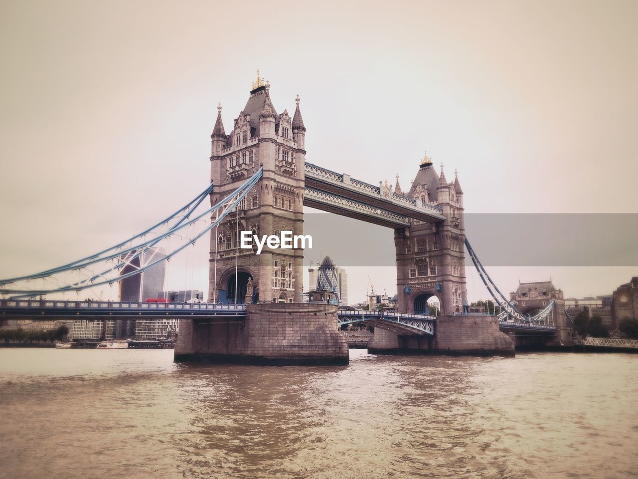 View of suspension bridge over river