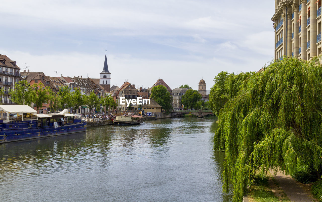 Idyllic waterside impression of strasbourg, a city at the alsace region in france