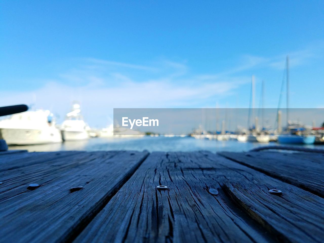 Close-up of pier against blue sky