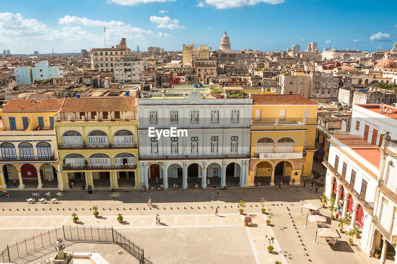 High angle view of buildings in city