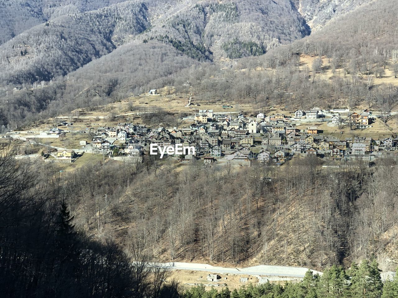 High angle view of buildings on mountain
