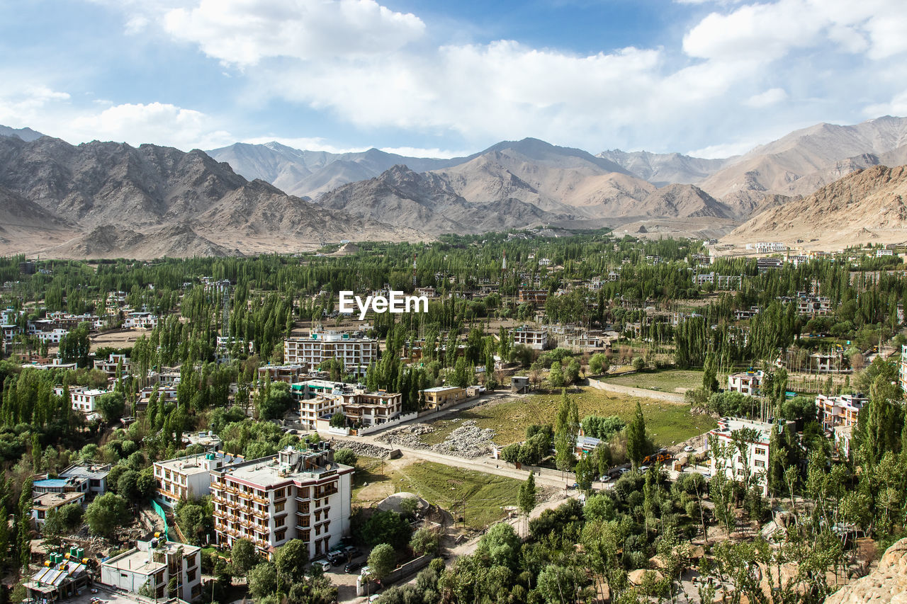 Landscape of leh-ladakh city with blue sky, northern india. it is located in the indian himalayas.