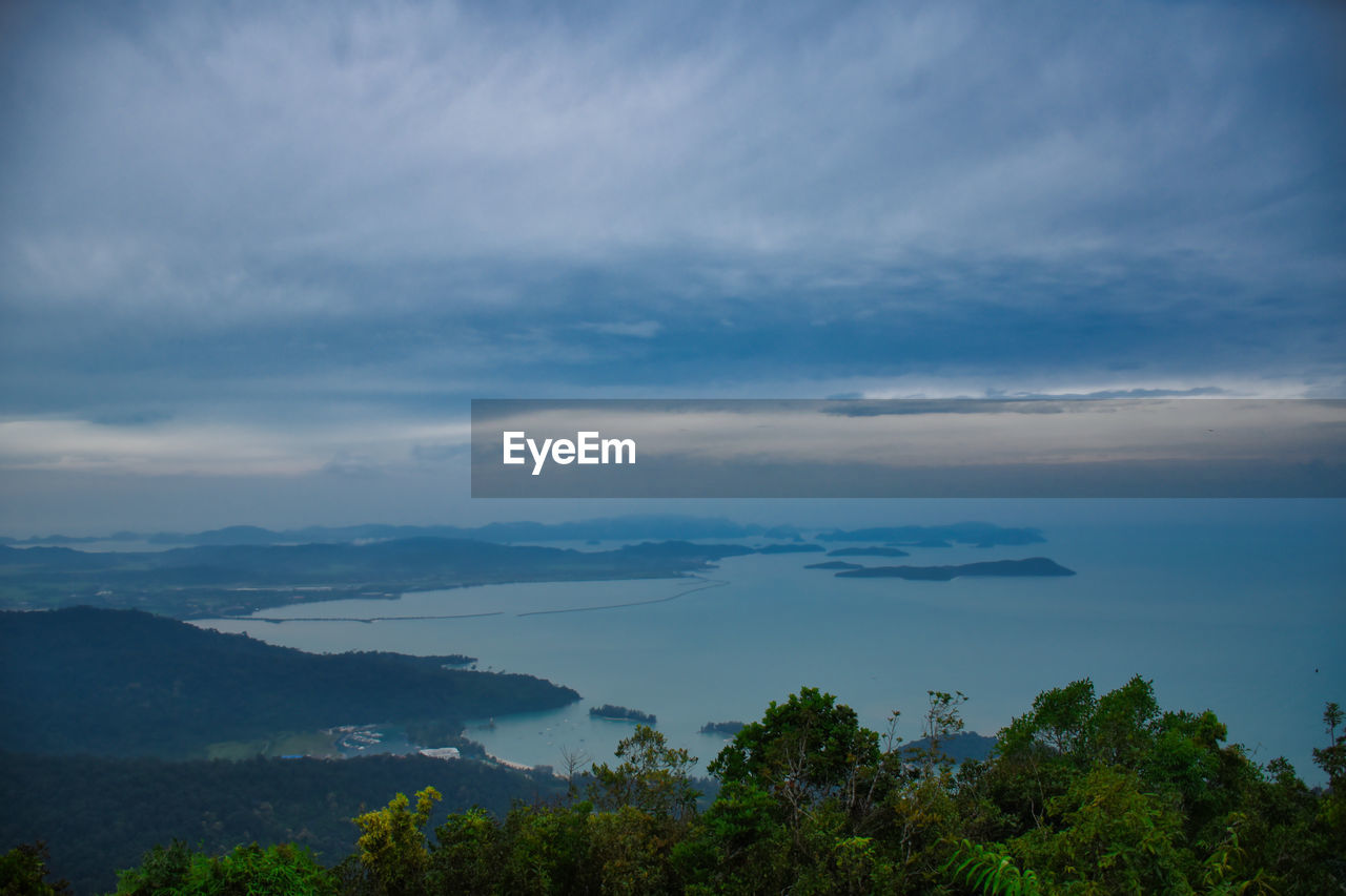 Beautiful stunning scenic panoramic view of langkawi from the top of gunung mat chincang mountain