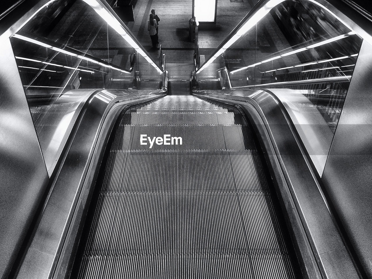 Close-up high angle view of escalator