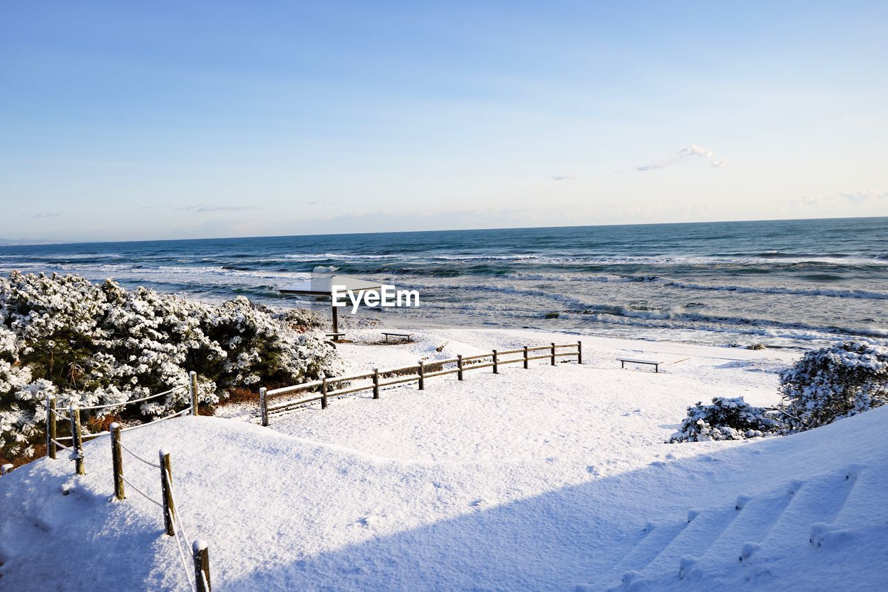 Scenic view of sea against sky during winter