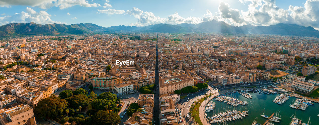 Aerial panoramic view of palermo town in sicily.