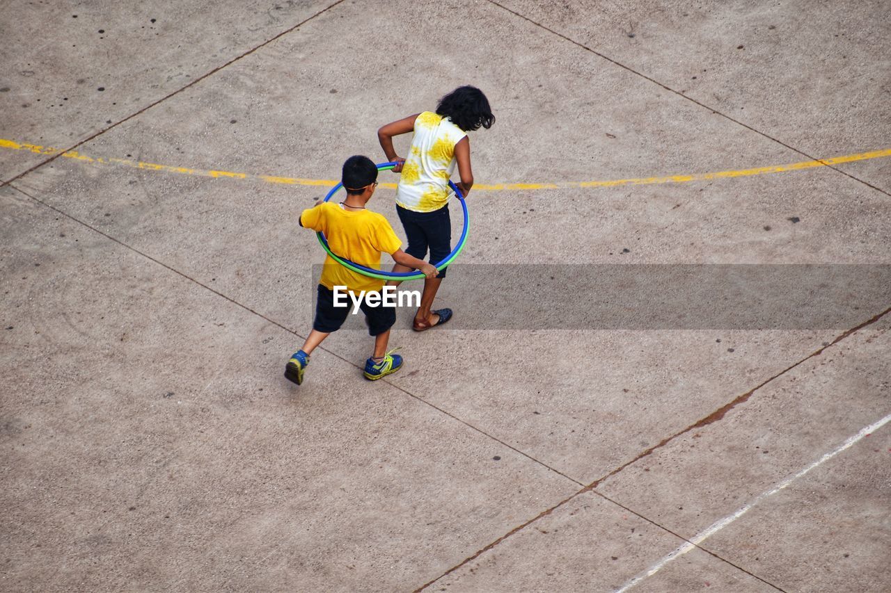 High angle view of children playing