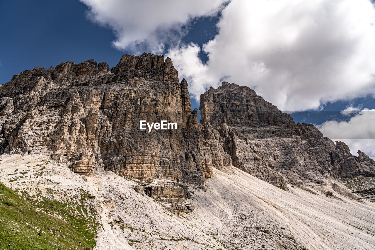 Low angle view of rock formations against sky