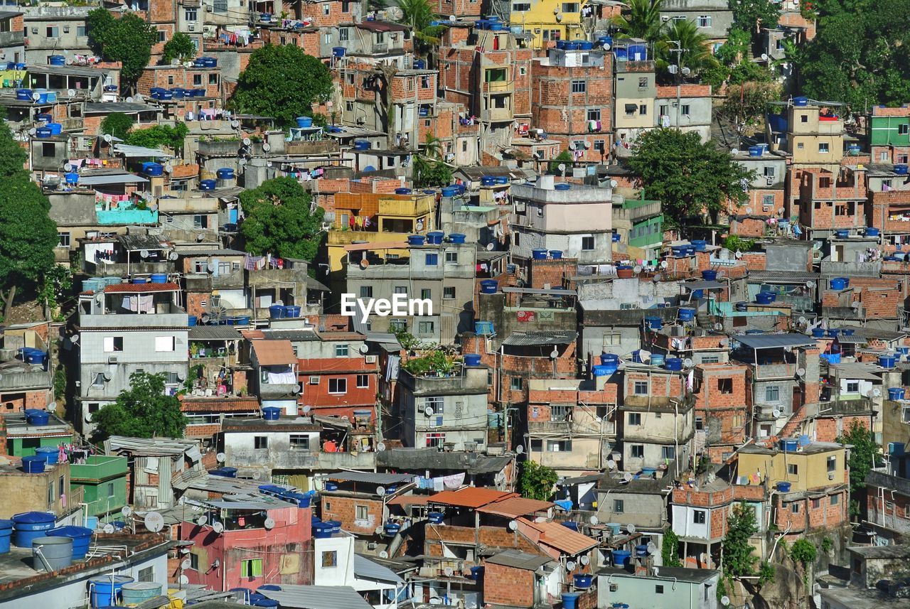 High angle view of buildings in city