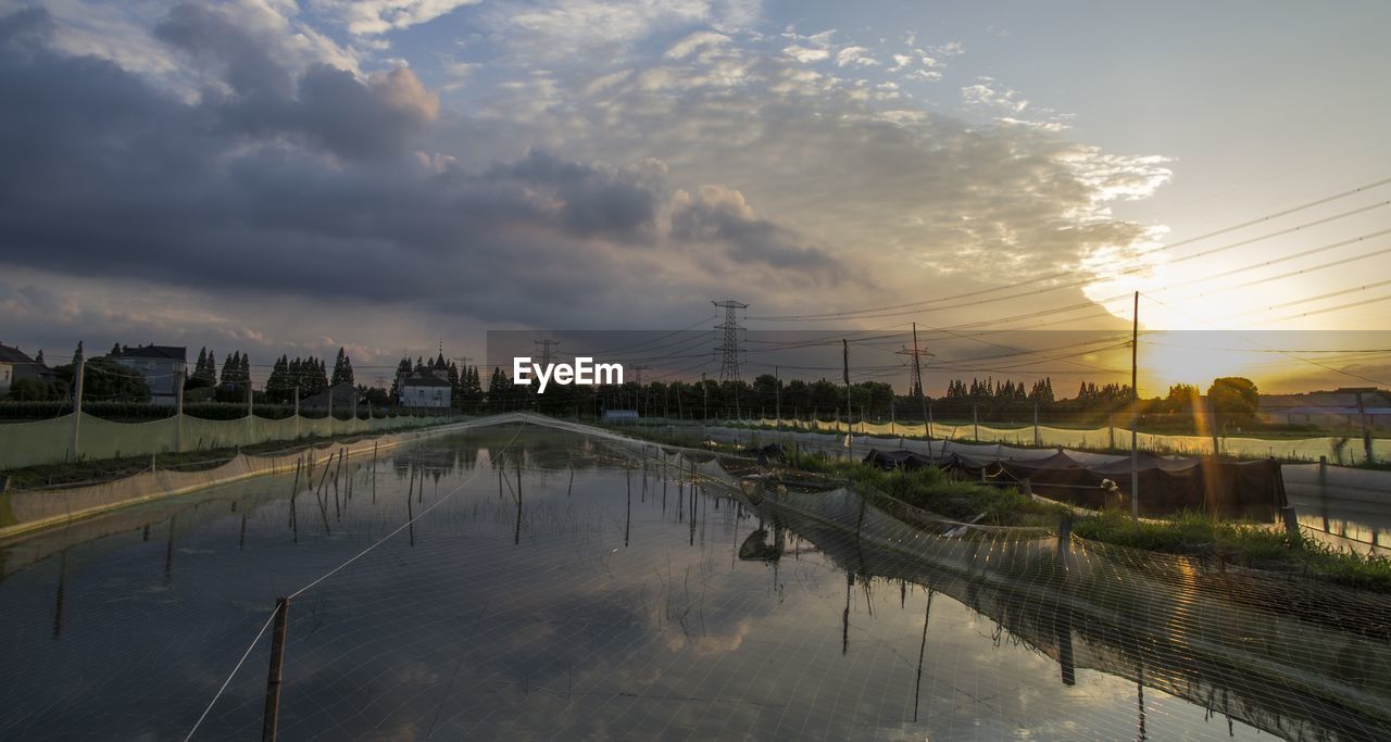 Panoramic view of city against sky during sunset