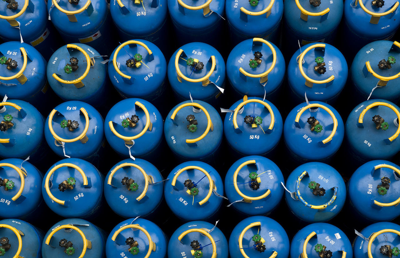 Full frame shot of blue cylinders