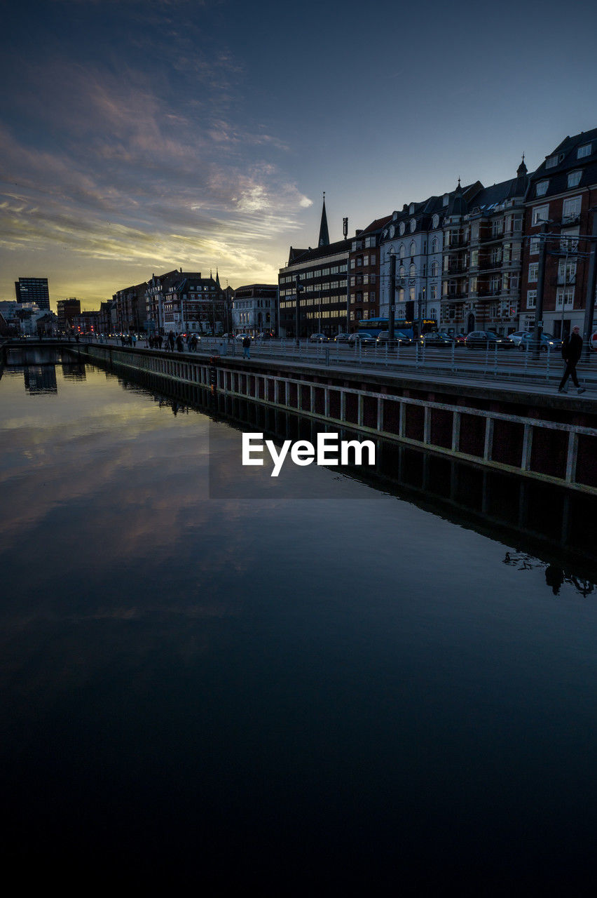 Sunset at aarhus harbour, denmark