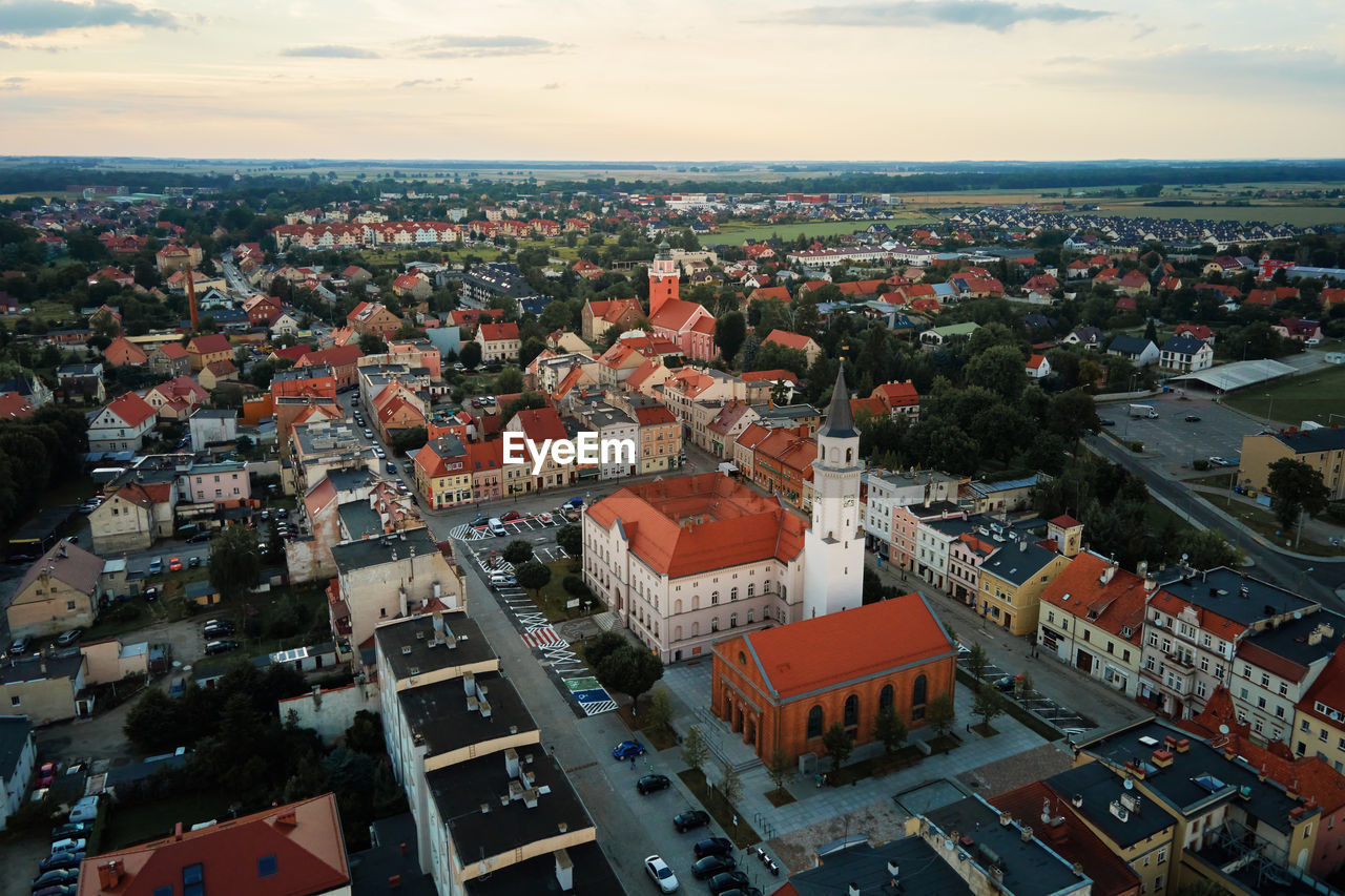 Suburban neighborhood in europe city, aerial view