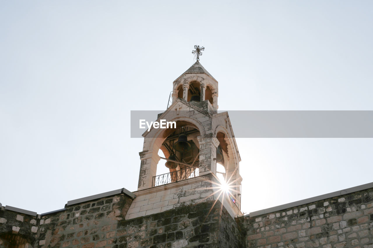 Low angle view of church against clear sky