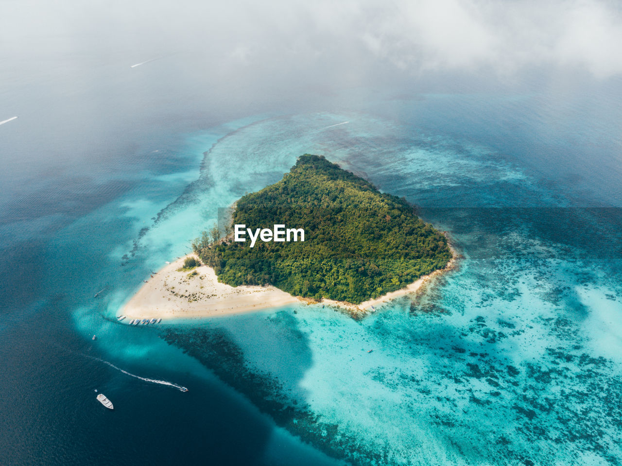 High-angle view of an island against sky