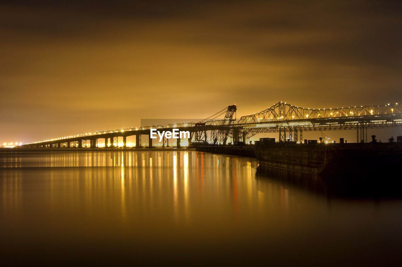 Bridge over river at night