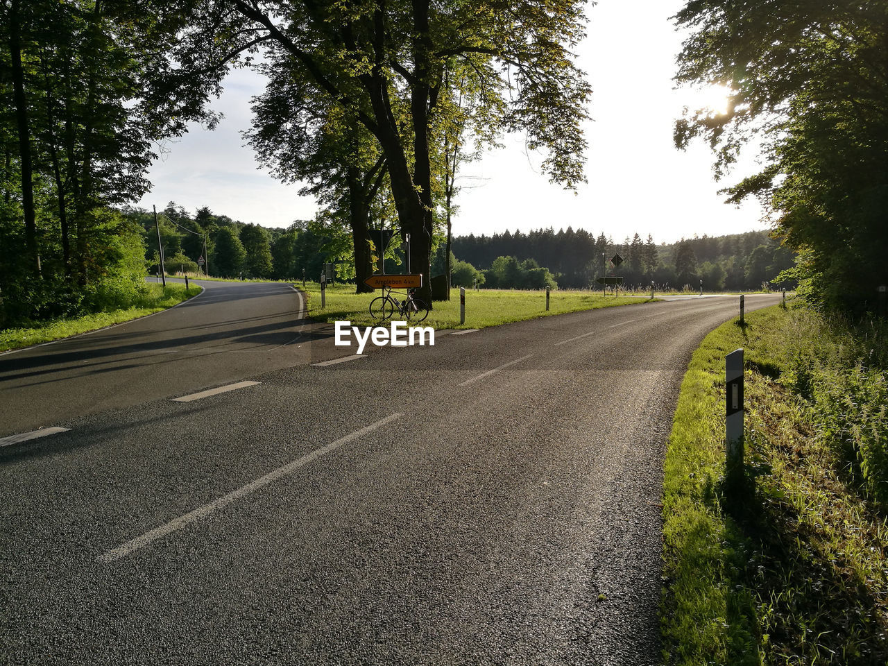 EMPTY ROAD AMIDST TREES AGAINST SKY