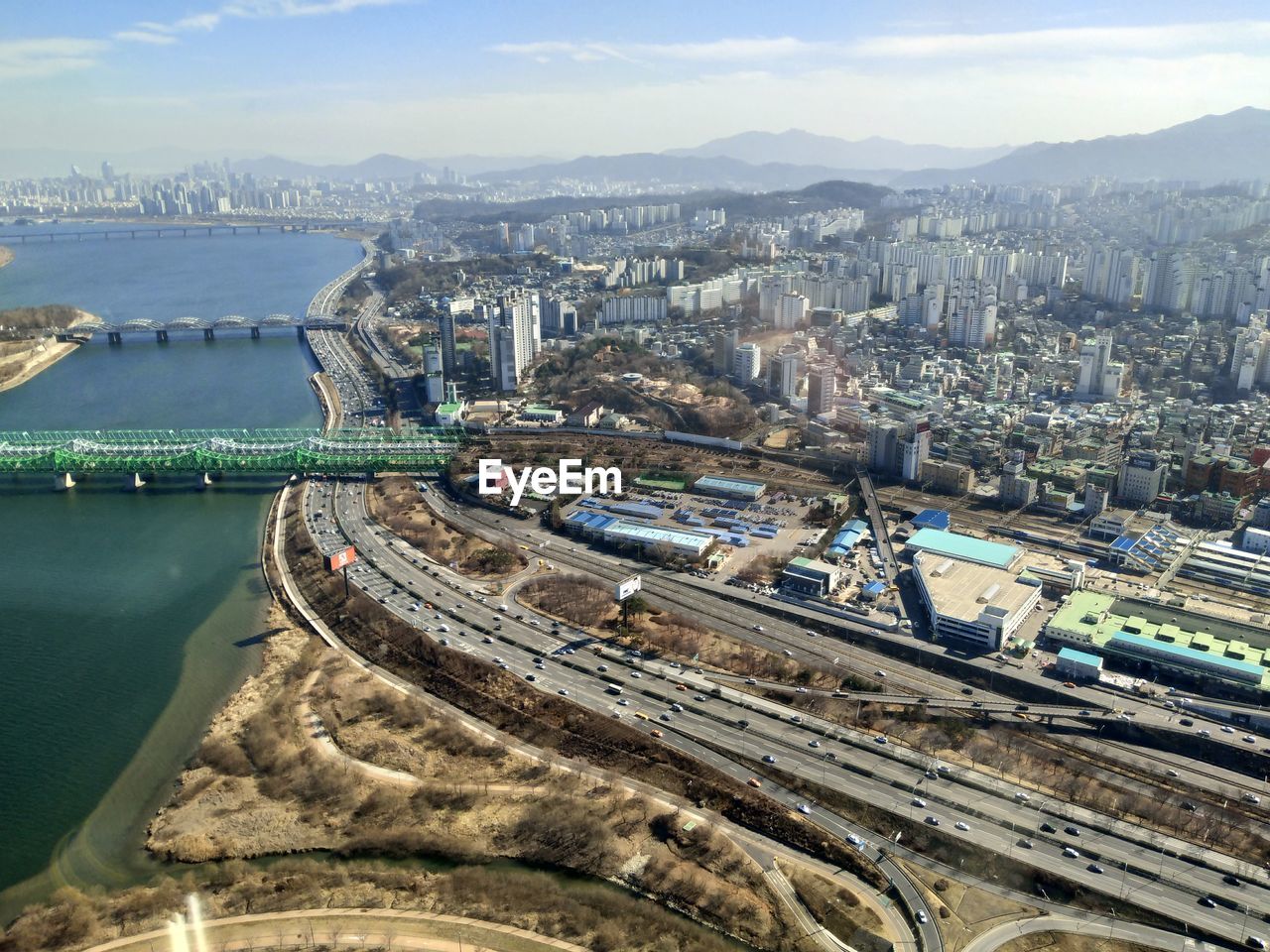 High angle view of bridge over river in city