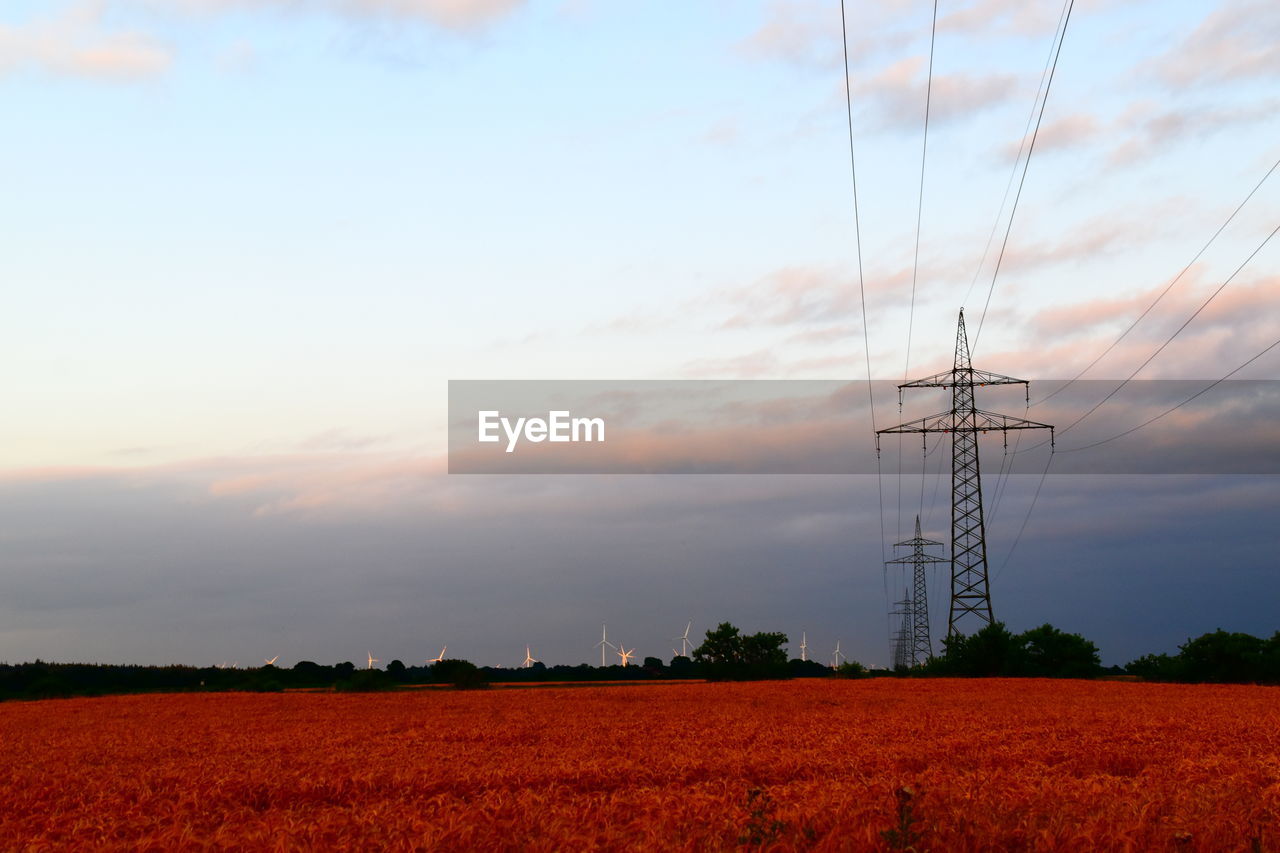 SCENIC VIEW OF AGRICULTURAL FIELD AGAINST SKY DURING SUNSET
