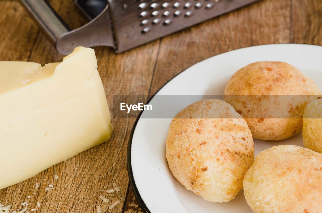 High angle view of bread in plate on table