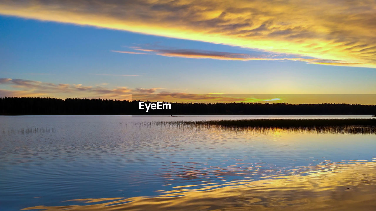 VIEW OF LAKE AGAINST SKY DURING SUNSET