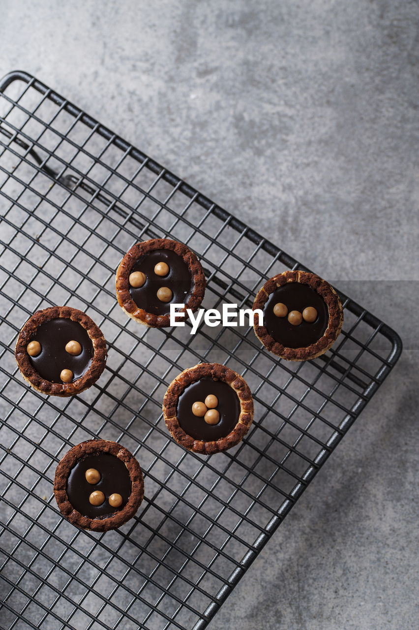 Directly above shot of dessert on cooling rack