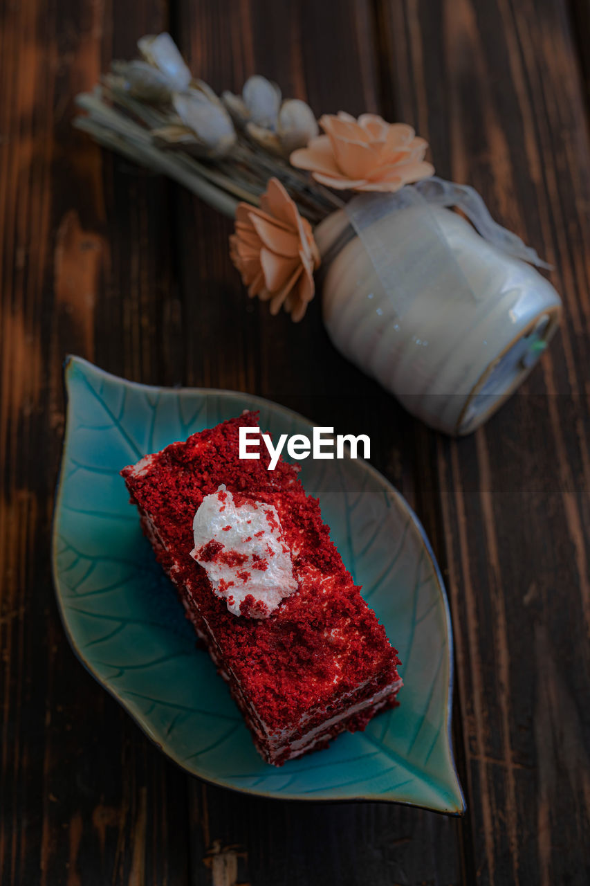 High angle view of cake on table