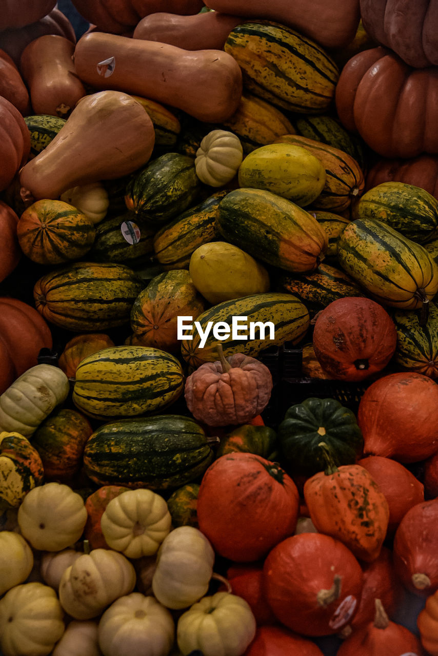 Full frame shot of pumpkins for sale at market