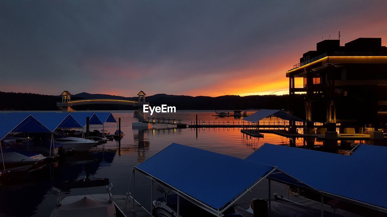 VIEW OF HARBOR AT SUNSET