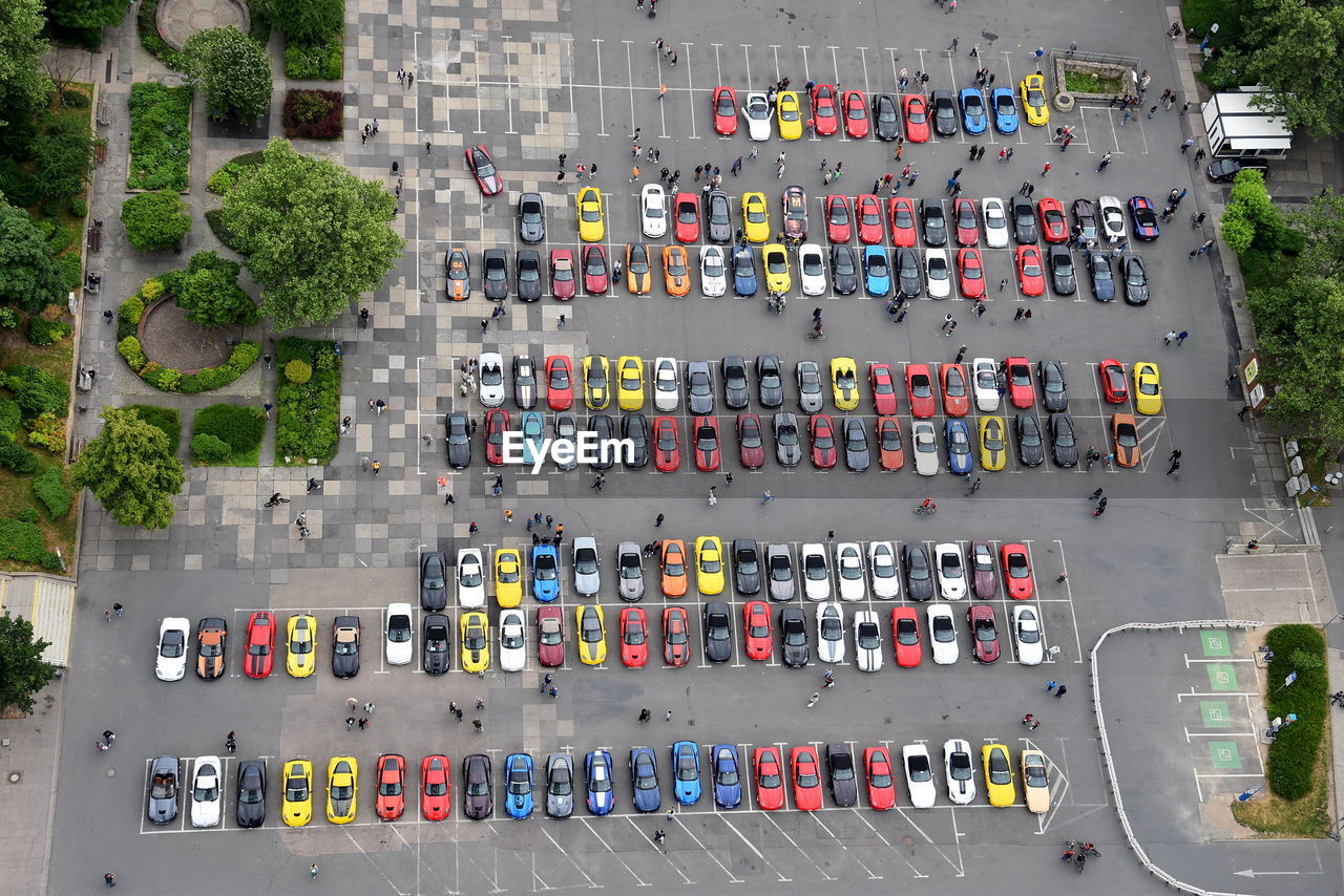 High angle view of cars parked at parking lot
