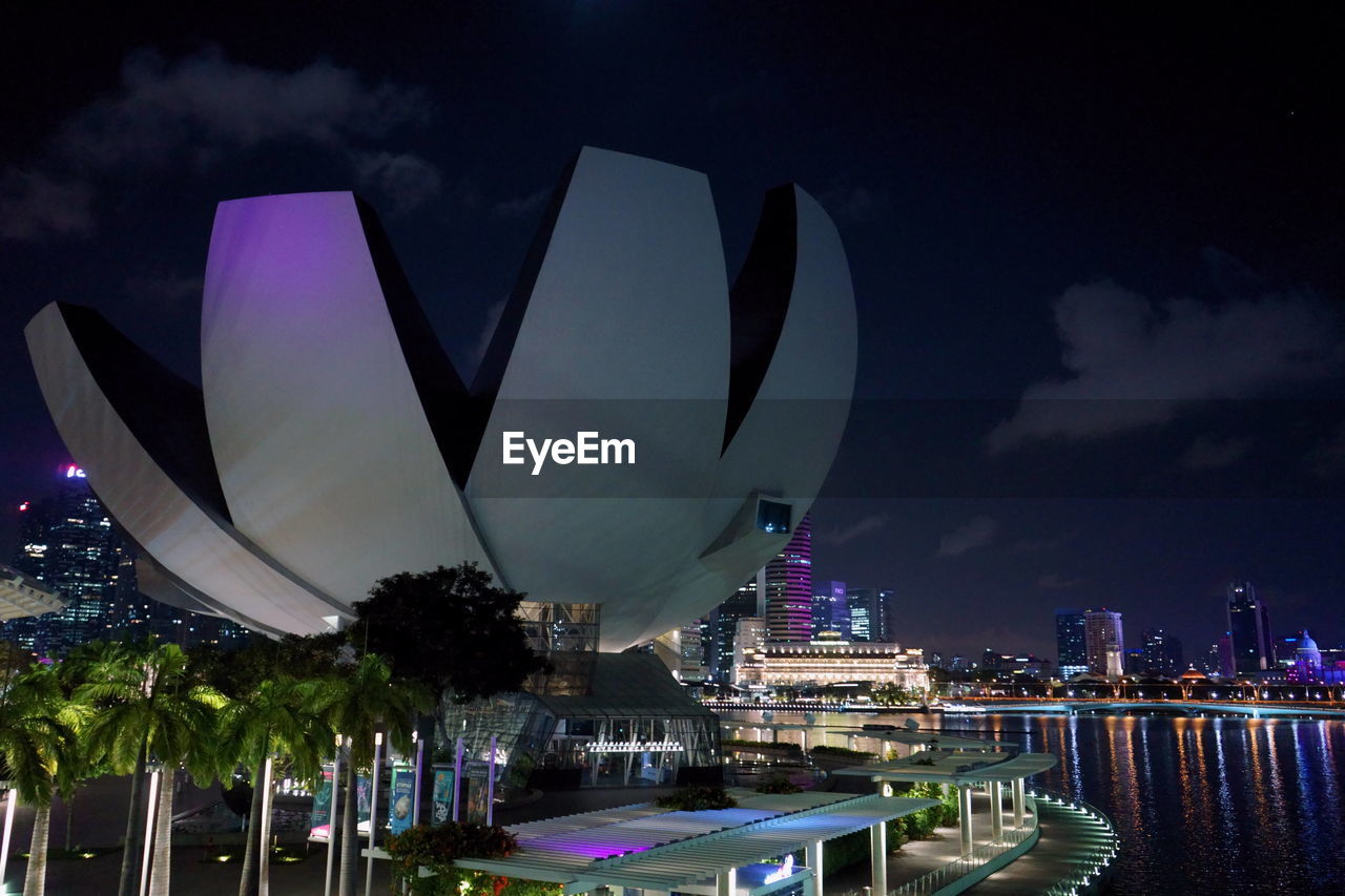 ILLUMINATED BUILDINGS AGAINST SKY AT NIGHT