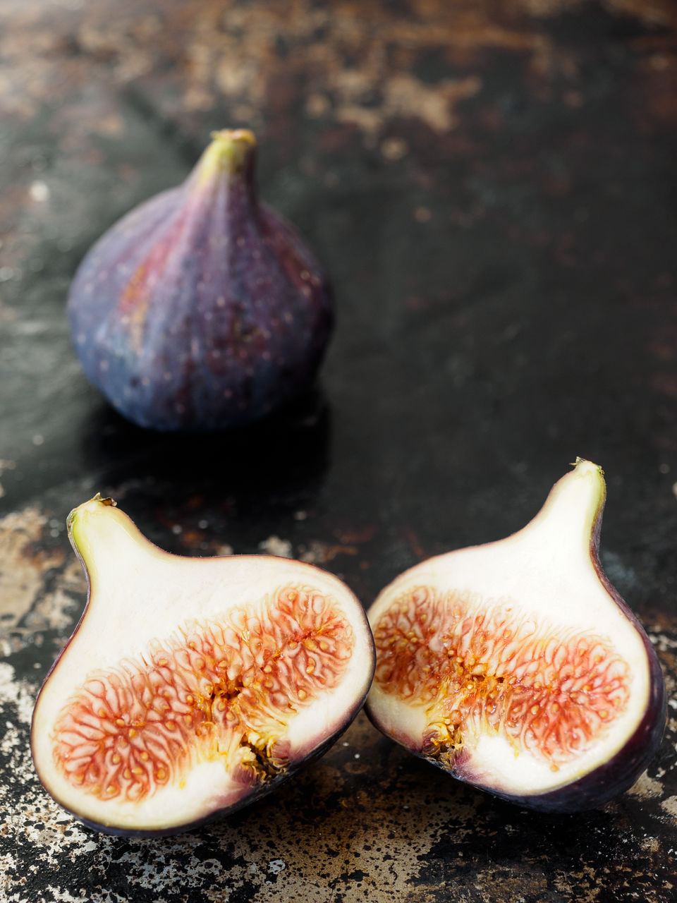 High angle view of figs on table