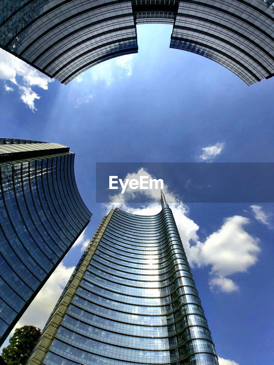 Low angle view of modern buildings against sky