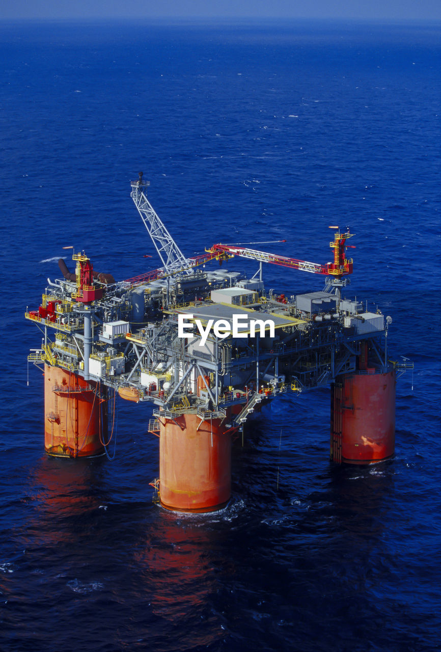 High angle view of offshore platform in sea