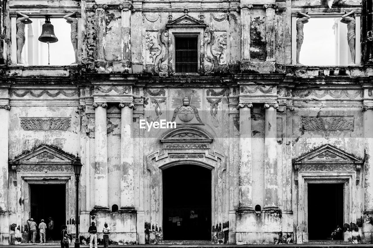 View on the cathedral of leon in nicaragua in black and white.