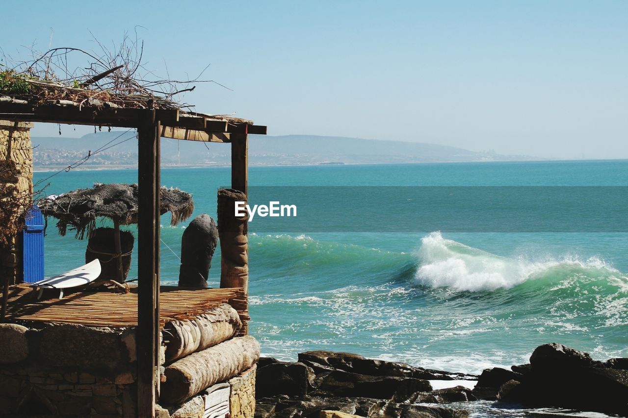 Scenic view of sea against clear sky